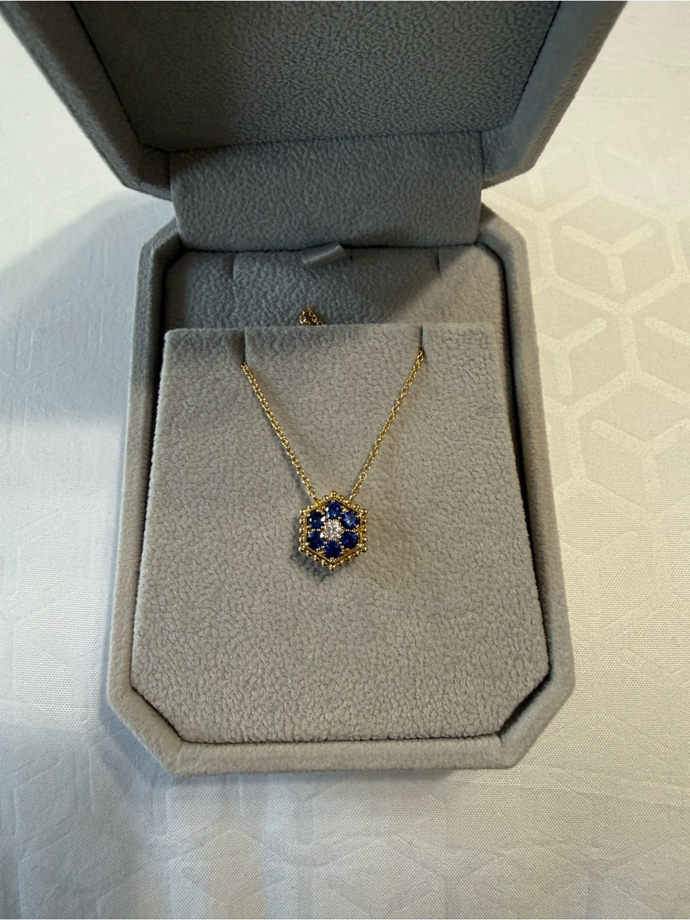 Bony Levy 18k Gold Hexagon Necklace with Blue Sapphire Cluster